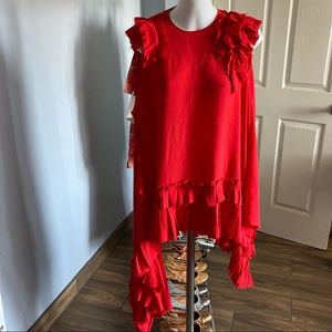 Alexander McQueen Asymmetric Ruffle Top Red